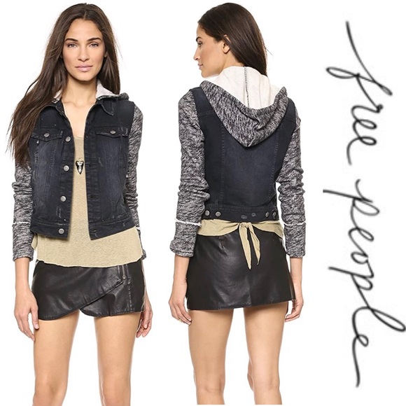 Free People Hoodie Jean Sweater Jacket